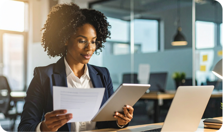 Woman reviewing loan documents